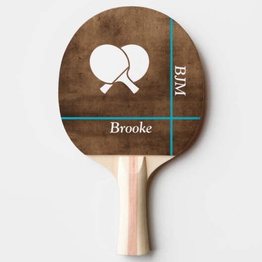 Rustikales Holz mit Mongram Tischtennis Schläger (Rückseite)
