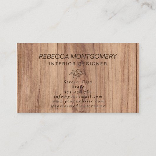 Rustikales Holz Mit Monogramm Gold Visitenkarte (Rückseite)