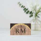 Rustikales Holz Mit Monogramm Gold Visitenkarte (Stehend Vorderseite)