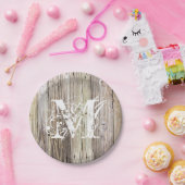 Rustikales Holz Mit Monogramm Papier-Teller Pappteller (Party)