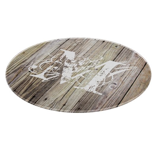 Rustikales Holz Mit Monogramm Schneidebrett (Ecke)