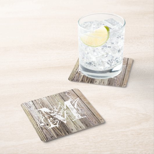 Rustikales Holz Mit Monogramm Untersetzer (Vor Ort)