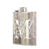 Rustikales Holz Mit Monogramm Vinyl Wrapped Flask Flachmann (Links)