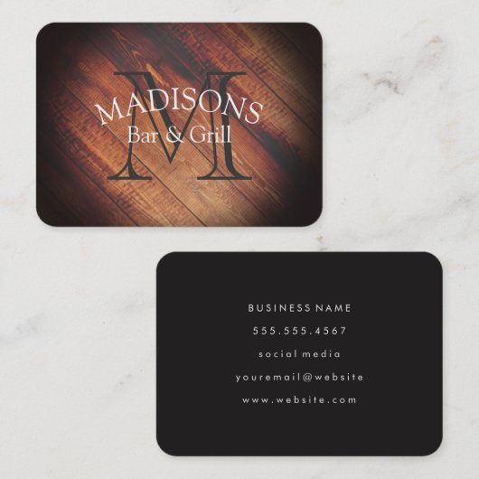 Rustikales Holz mit Monogramm Visitenkarte (Vorne/Hinten)