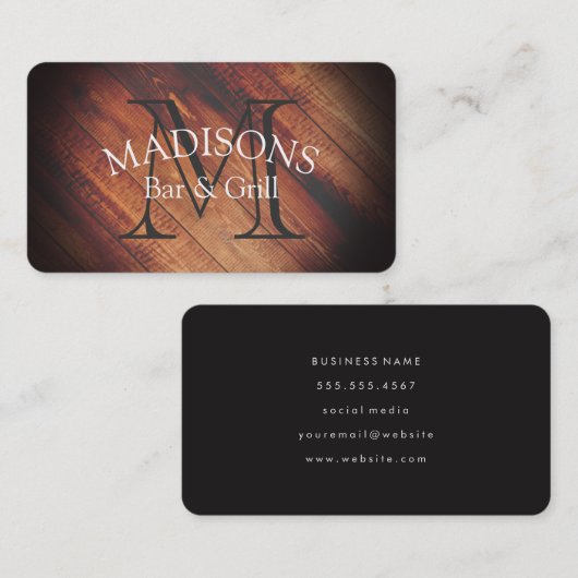 Rustikales Holz mit Monogramm Visitenkarte (Vorne/Hinten)