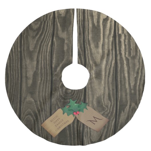 Rustikales Holz Mit Monogramm Weihnachtsbaumrock Polyester Weihnachtsbaumdecke (Vorderseite)