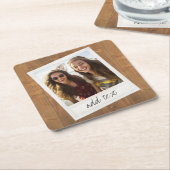 Rustikales Holz mit quadratischem Foto Rechteckiger Pappuntersetzer (angewinkelt)