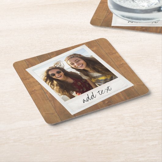 Rustikales Holz mit quadratischem Foto Rechteckiger Pappuntersetzer (angewinkelt)