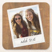 Rustikales Holz mit quadratischem Foto Rechteckiger Pappuntersetzer (Vorderseite)