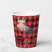Rustikales Holz mit roten Karierten Add-Name-Papie Pappbecher (Rückseite)