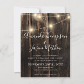 Rustikales Holz mit Saitenleuchten ohne Erneuerung Einladung (Vorderseite)