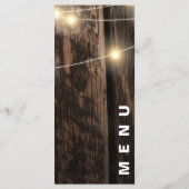 Rustikales Holz mit Saitenlicht Hochzeitsfeier Menükarte (Rückseite)