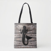 rustikales Holz mit Silhouette MERMAID | Tasche (Vorderseite)