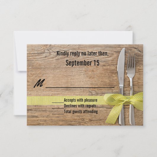 Rustikales Holz mit Silverware Wedding RSVP Card Karte (Vorderseite)