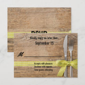 Rustikales Holz mit Silverware Wedding RSVP Card Karte (Vorne/Hinten)