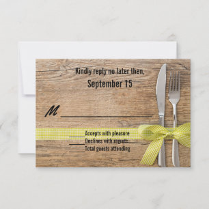 Rustikales Holz mit Silverware Wedding RSVP Card Karte