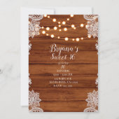 Rustikales Holz mit Spitzen- und Kronleuchten Swee Einladung (Vorderseite)