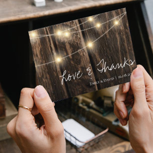 Rustikales Holz mit Streichellichter Hochzeit Dankeskarte