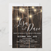 Rustikales Holz mit Streichellichter Hochzeit Einladung (Vorderseite)