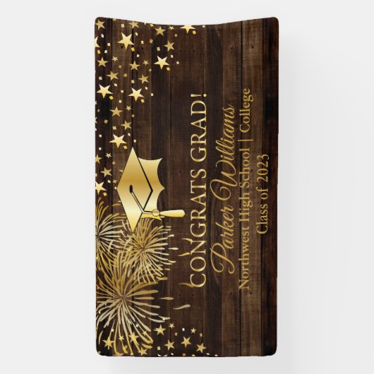 Rustikales Holz mit Ton Glückwunsch Grad Banner (Vertikal)