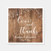 Rustikales Holz mit weißem Licht, Liebe und Dank Serviette (Vorderseite)