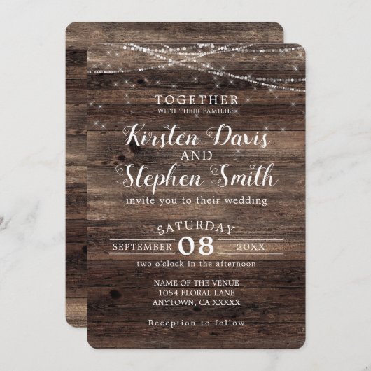 Rustikales Holz - Moderne Country-String-Lichter H Einladung (Vorne/Hinten)