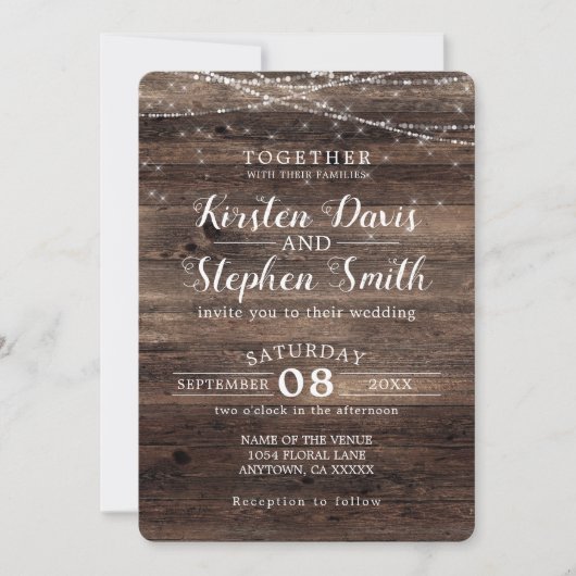 Rustikales Holz - Moderne Country-String-Lichter H Einladung (Vorderseite)