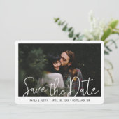 Rustikales Holz Moderne Grenzen Foto Hochzeit Save The Date (Stehend Vorderseite)