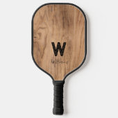 Rustikales Holz Modernes Monogramm Pickleball Schläger (Rückseite)