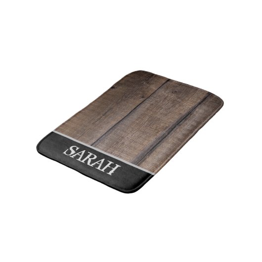 Rustikales Holz Monogram Bauernstall gestört Badematte (Schrägansicht)