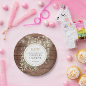 Rustikales Holz Monogram Grünpaare Dusche Pappteller (Party)