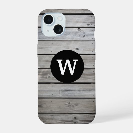 Rustikales Holz Monogramm iPhone 15 Hülle (Rückseite)