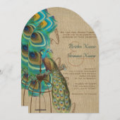 Rustikales Holz Musical Peacock Bird Cage Feather Einladung (Vorne/Hinten)