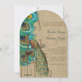 Rustikales Holz Musical Peacock Bird Cage Feather Einladung (Vorderseite)