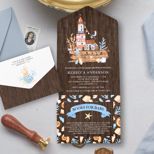 Rustikales Holz Nautical Lighthouse Kinderdusche All In One Einladung