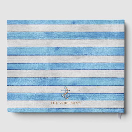 Rustikales Holz Nautical Stripes Family Beach Hous Gästebuch (Rückseite)