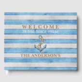 Rustikales Holz Nautical Stripes Family Beach Hous Gästebuch (Vorderseite)