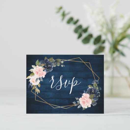 Rustikales Holz Navy Blue Blush Pink Geometric UAW Postkarte (Stehend Vorderseite)