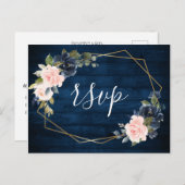 Rustikales Holz Navy Blue Blush Pink Geometric UAW Postkarte (Vorne/Hinten)