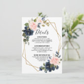 Rustikales Holz Navy Blue Blush Pink Geometrie Det Begleitkarte (Stehend Vorderseite)