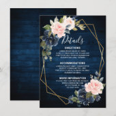 Rustikales Holz Navy Blue Blush Pink Geometrie Det Begleitkarte (Vorne/Hinten)