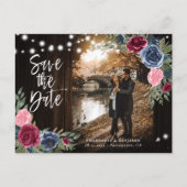 Rustikales Holz Navy Blue Burgundy Save the Date F Postkarte (Vorderseite)