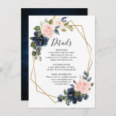 Rustikales Holz Navy Blush Pink Geometric Wedding Begleitkarte (Vorne/Hinten)