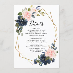 Rustikales Holz Navy Blush Pink Geometric Wedding Begleitkarte