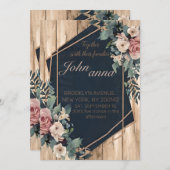 Rustikales Holz Navy Blush Pink Geometric Wedding Einladung (Vorne/Hinten)