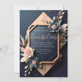 Rustikales Holz Navy Blush Pink Geometric Wedding Einladung