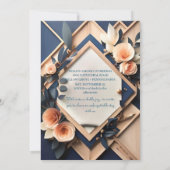 Rustikales Holz Navy Blush Pink Geometric Wedding Einladung (Rückseite)