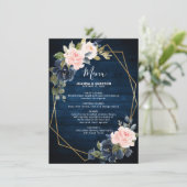 Rustikales Holz Navy Blush Pink Geometric Wedding Menükarte (Stehend Vorderseite)