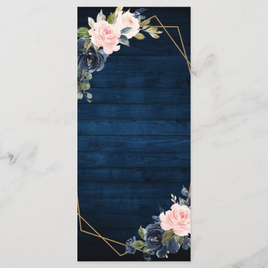 Rustikales Holz Navy Blush Pink Geometric Wedding Menükarte (Rückseite)