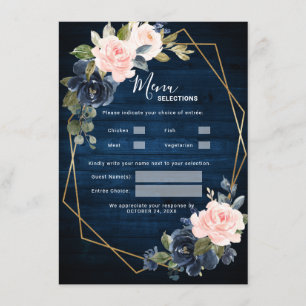 Rustikales Holz Navy Blush Pink Geometric Wedding Menükarte